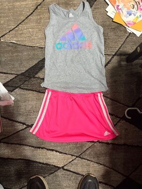 adidas Gray Tank with Pink Athletic Skort Set